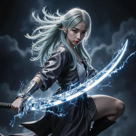 Thunder-themed composition、sword wrapped in lightning、Fighting spirit、masterpiece、