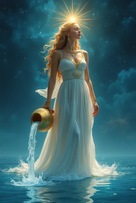  The goddess the big Aquarius , Woman Goddess his clothes gods gold jewelry small patterns goddess he's big she lets water down in the sky from his golden vase 

It is impossible not to admire the elegant figure of an Aquarius woman,  shines brightly on th...