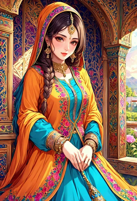 👩💋💖💖💖A beautiful Punjabi girl is wearing a Punjabi suit dress、CG digital art illustration、