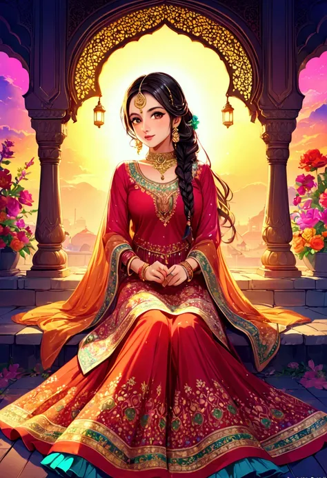 👩💋💖💖💖A beautiful Punjabi girl is wearing a Punjabi suit dress、CG digital art illustration、