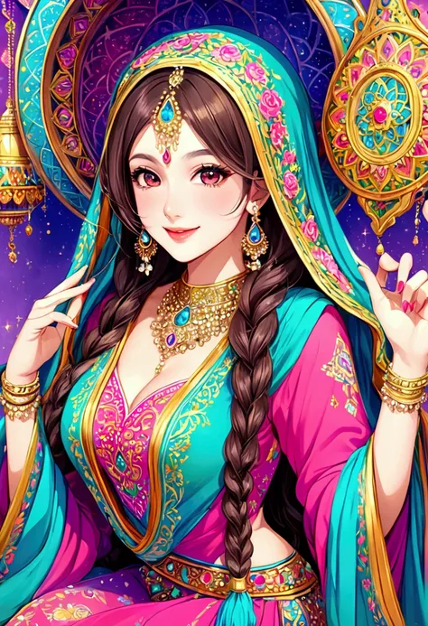 👩💋💖💖💖A beautiful Punjabi girl is wearing a Punjabi suit dress、smile、CG digital art illustration、