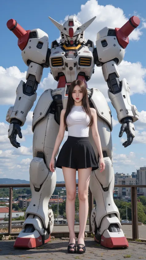 Anime girl in a short dress standing next to a giant robot, artwork in the style of Gu Weiss, Cyberpunk anime girl mecha,  trending on cgstation , Gu Weiss, By Lu Dongjun,  Cyberpunk Anime Art , Ross Tran 8k, Gu Weiss on artstation pixiv,  girl in mecha cy...