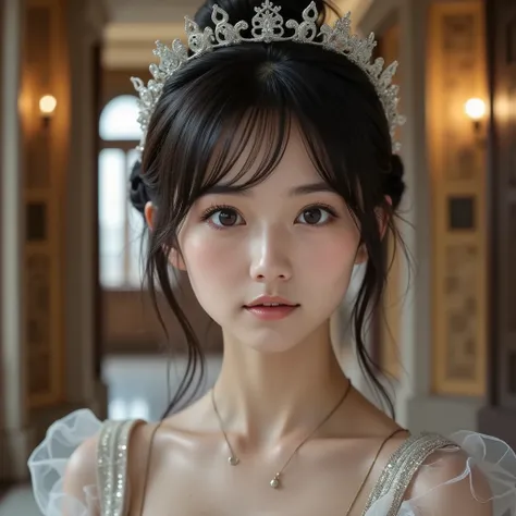 8k, super high resolution ,   best quality, Masterpiece,rule of thirds,golden ratio, surreal, photos,  one woman,(  girl :1.3), is cute , is cute 顔, Beautiful Eyes in Every Detail , 細かく Details, mature woman, princess,full body,smile, black hair,drill hair...