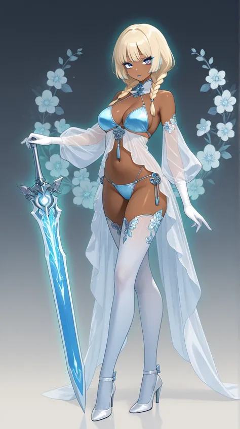 Anime, only (bikini Chinese lady)
(Brown skin color) 
(Eye color white )
(Amazon clothing) (furry added on the clothes arms and legs)
(Eyeliner eyeshadow glitter glossy lipstick) 
(Color eyeshadow light blue eyeliner white glossy lipstick Blue) 
(Breastsiz...