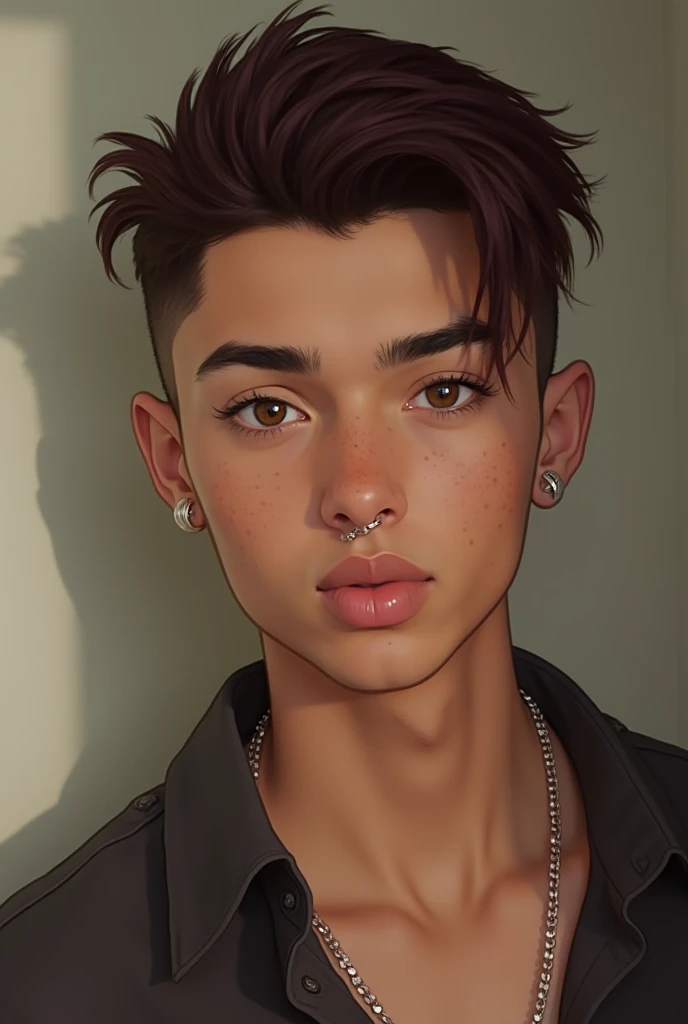 




Male
Race:
Asian and black
Sexuality:
Gay
Appearance:
Hair: 
Burgundy 
Eyes:
Brown and green mix
Skin:
Light Skin brown
Face: freckle across the cheek and nose
Tongue ring 
Ears pierced three on each ear
Nose pierced 
Eyebrows pierced 
Body:
Built 6pa...