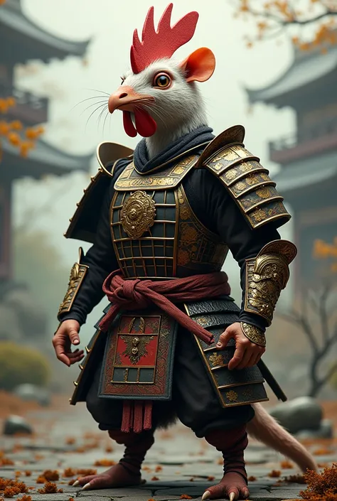 (Counterfew-V3 .0)  hybrid of rat and chicken ,  with Japanese style samurai armor