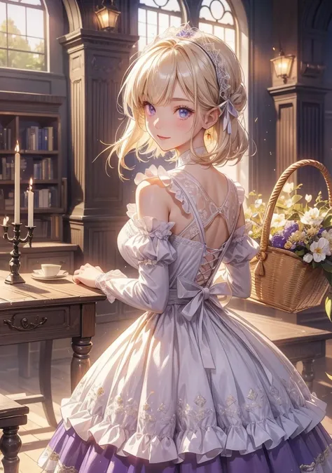  best quality。 detailed depiction 。Kojo's Laboratory。 An 18-year-old lady with a hypocritical smile、(( one woman))。((Medium length hair))、(( short hair))、(( hair color is platinum blonde))。 selfish and hypocritical heroine。arrogant smile 。white perfect ski...