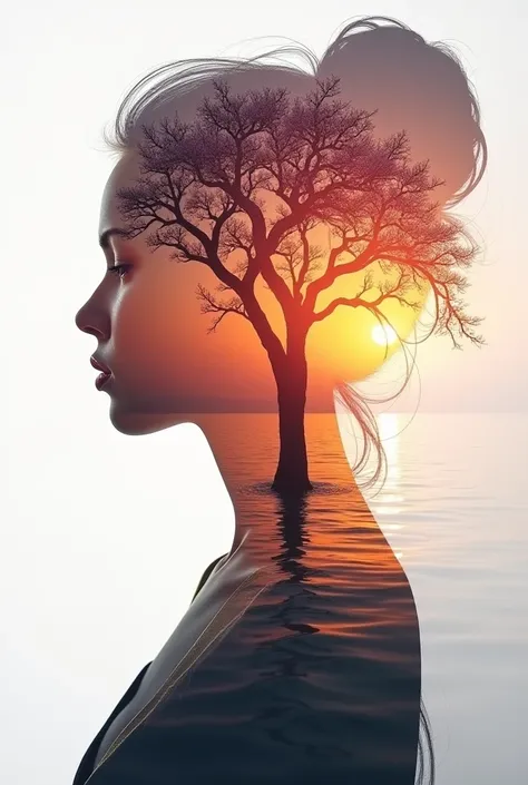 high quality, 8K Ultra HD, A beautiful double exposure that combines an goddess silhouette with sunset coast, sunset coast should serve as the underlying backdrop, with its details incorporated into the goddess , crisp lines, The background is monochrome, ...