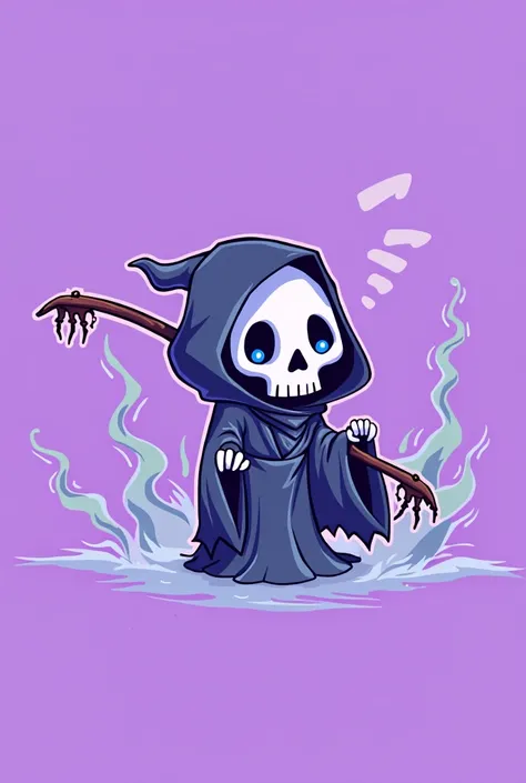 A reaper with skull face with blue atmosphere, cartoon style