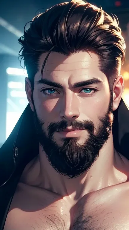 (   best quality,4K,8k,   highres,   masterpiece :1.2),   ultra-detailed   ,(realistic,photorealistic,photo-realistic:1.37),34 years old, man,3 day beard,Beautiful anime,Portraits,strong,Masculine,   with dark hair  ,sharp jaw,  hypnotic emerald eyes  ,   ...