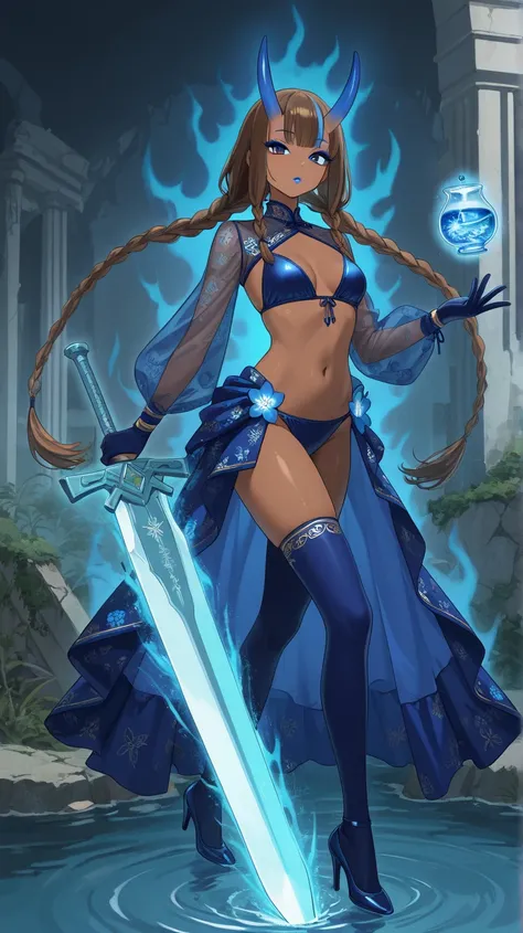 Anime, only (bikini Chinese oni lady)
(Brown skin color) 
(Eye color hazel )
(Amazon clothing) (furry added on the clothes arms and legs)
(Eyeliner eyeshadow glitter glossy lipstick) 
(Color eyeshadow Blue eyeliner dark,blue, glossy lipstick light blue ) 
...