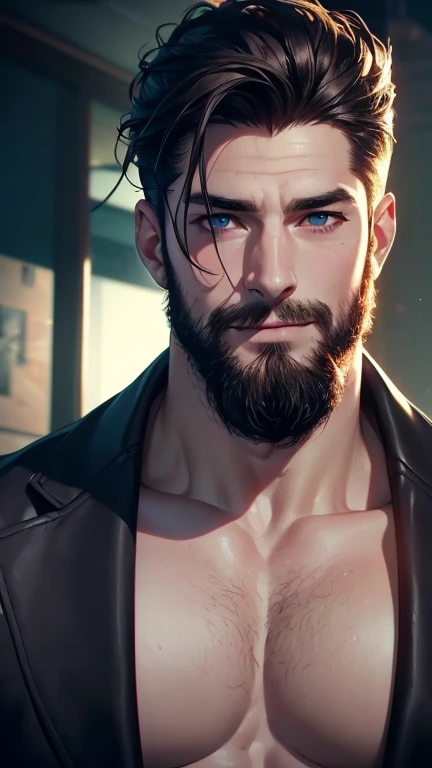 (   best quality,4K,8k,   highres,   masterpiece :1.2),   ultra-detailed   ,(realistic,photorealistic,photo-realistic:1.37),34 years old, man,3 day beard,Beautiful anime,Portraits,strong,Masculine,   with dark hair  ,sharp jaw,  hypnotic emerald eyes  ,   ...