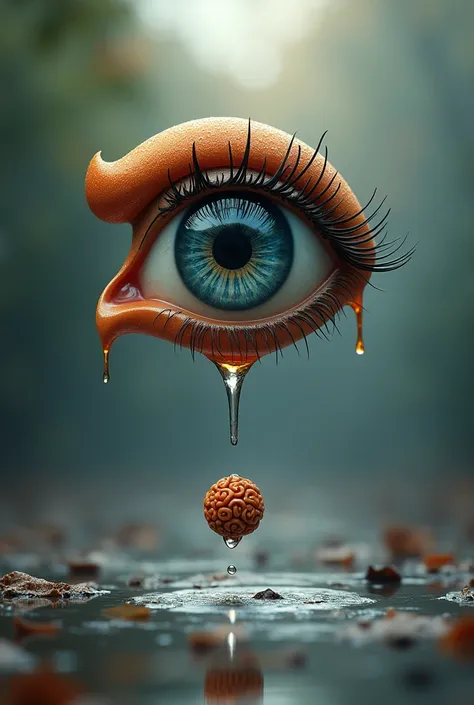 Letter Om has eye. One drop of tear falls down from that eye . drop of tear  becomes rudrakshya after droping on the ground
