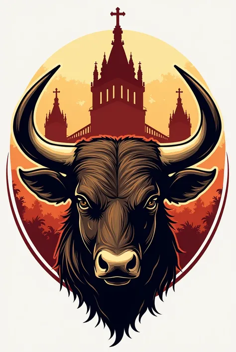 Create me a logo for the sale of beef beer but with the head of a bull and in the background an emblem of Guadalajara, either the cathedral but with a bull's head 