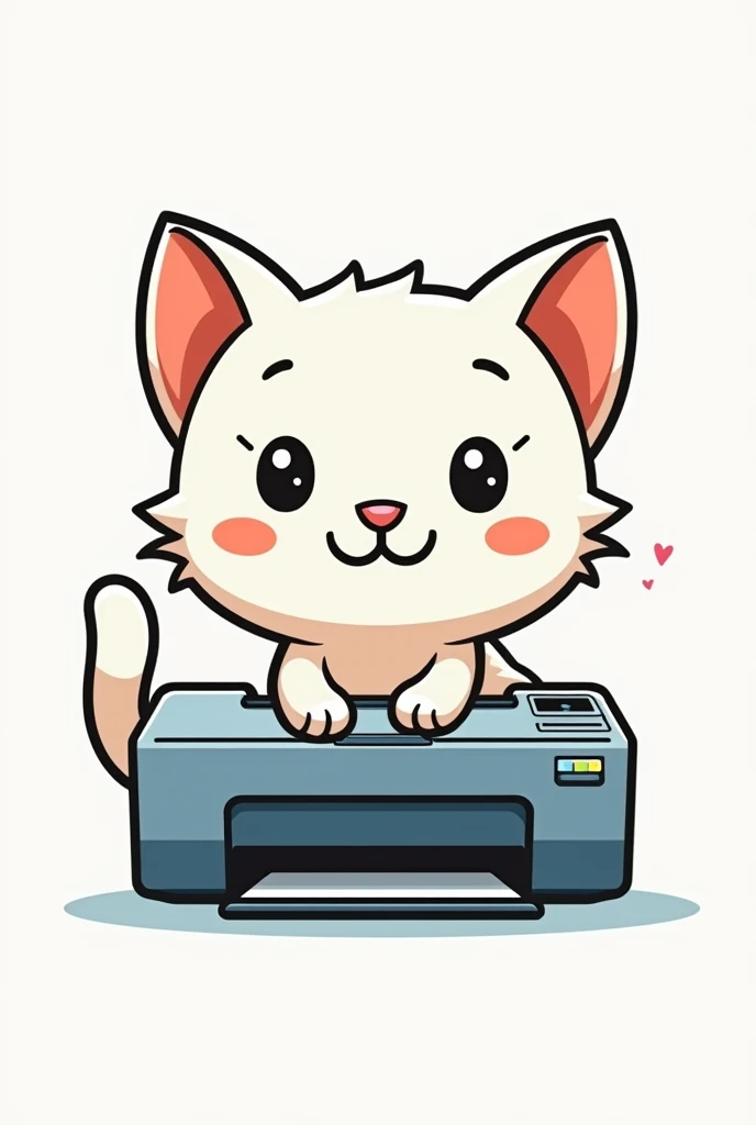 A cleaner and more minimalist image in cartoon format that merges a cat and a printer to be used as a logo