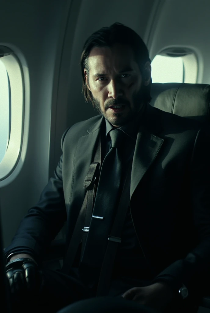 a highly detailed portrait of john wick sitting in a plane,cinematic photography,8k,realistic,photorealistic,photo-realistic:1.37,HDR,UHD,studio lighting,ultra-fine painting,sharp focus,physically-based rendering,extreme detail description,professional,viv...