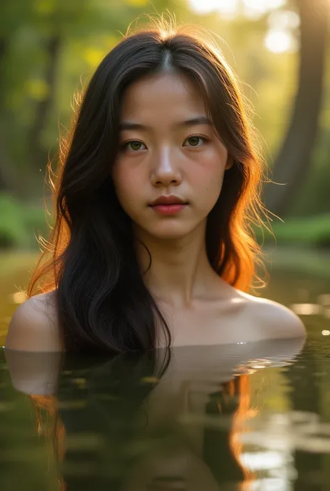 A beautiful and youthful Korean model, 20 years old, showcases her striking looks with a slender body, perfect face, exquisite eyes, and luscious lips., Craft a photorealistic portrait capturing the essence of a captivating female figure against a dreamy l...