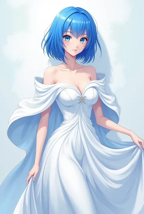 Anime Blue Haired Woman Wearing 3D White Cock Dress