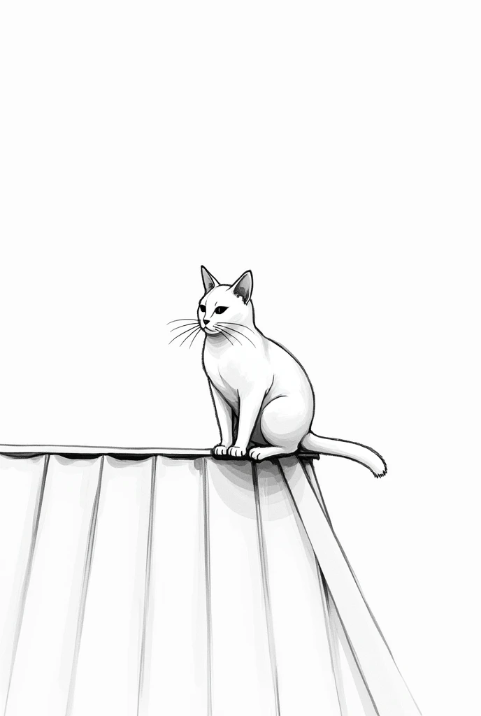 Minimalist sketch black and white, cat on a hot tin roof Whiskers