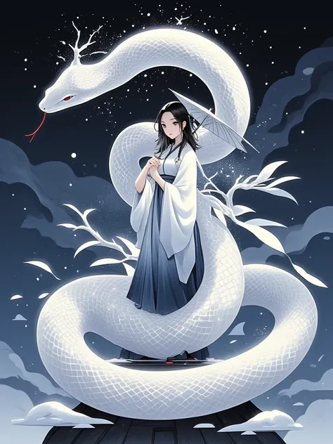  The background presents an abstract life ， to present ， The overall composition cleverly blends abstract ， in a thick paint style 、young、 depicting an elegant ，A white snake ， creates a touch of sweeping ，Transports the viewer into her world，The artist us...