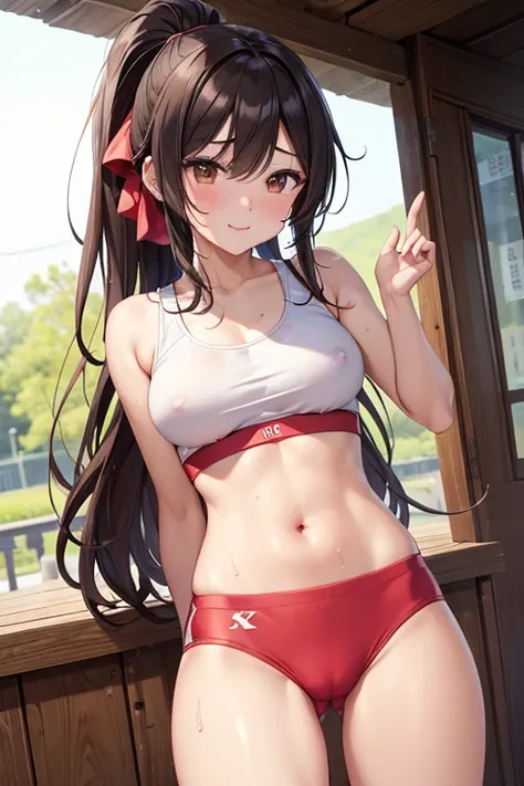 nsfw,、  pussy juice、 wet crotch 、 sweat, vapor,

  Gao Ling loves flowers、 glossy brown hair ,  long hair、  ponytail with ribbon  ,  beautiful brown eyes 、shy、  embarrassing smile、、Sparkling Eyes, (fine grain)、 super detailed eyes、 very detailed face,   ve...