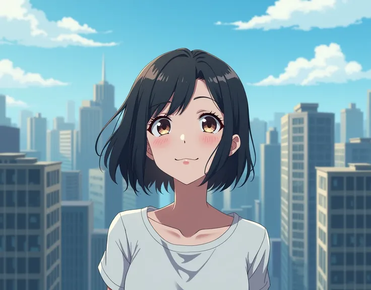 (( center part))　((Forehead))　Hold your head on the roof of a building　 anime picture for TRPG　  1girl ,high school girl ,boyish ,20 years old actress,(noble beauty, classy and elegant:1.2),cute face,short hair,forehead ,black hair ((Forehead)),　((Alone))、...