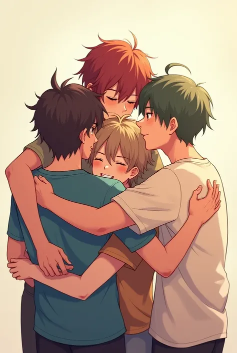 Draw four anime males hugging 