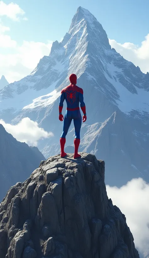 Spiderman on top of a Mountain 