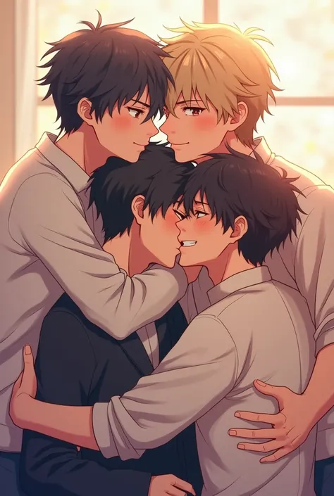 Draw four anime males nuzzling 