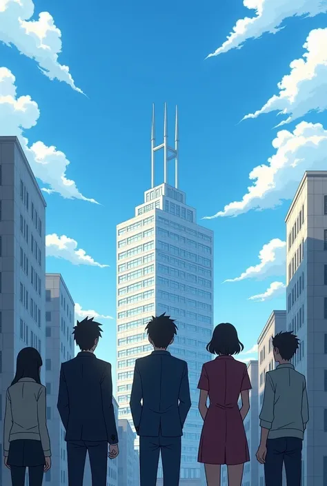  groups of people , facing a building against the sky ,  Louis Miranda cartoon  ,  is gaining popularity on pixiv , Lyco Art, very -  high-budget anime movie , I like anime,  2010 TV TOKYO anime series ,  footage from the anime series ,  high-budget anime ...