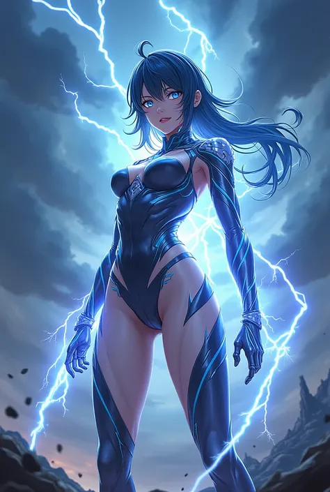 Anime women woman  lightning powers  hero