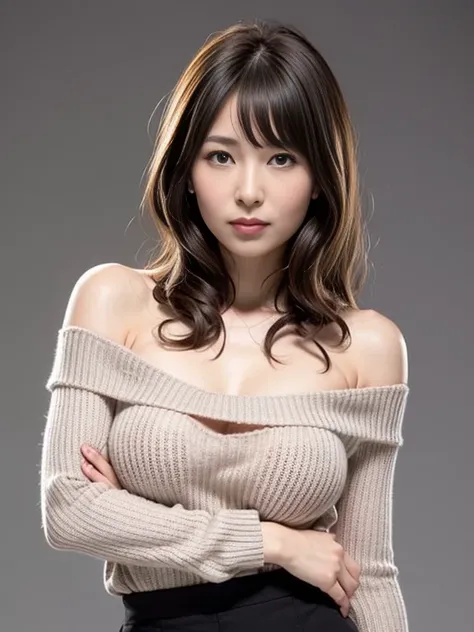  high resolution, masterpiece,  irritated skin ,  very detailed,  photorealistic,  professional lighting,  the depth of the written boundary,  sharp, ( grey background), ( front view：1.2),( Japanese mature, 38 year old women are sexy:1.0),  detailed face, ...