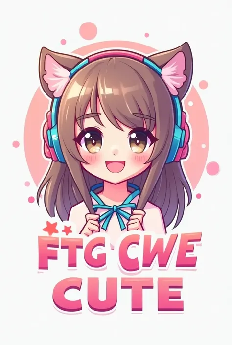 Create a beautiful game logo for your team "FTG CWE CUTE " , Near the logo there is a girl wearing cute headphones 