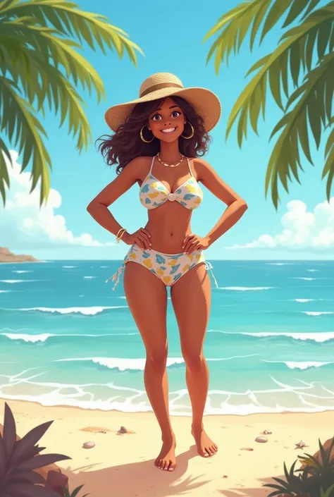 a proud self loving animated person sitting at the beach feeling calm and relax illustration