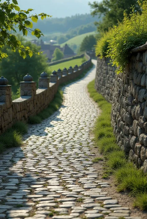 7 m cobblestone road with side drainage and 2m height retaining wall section picture