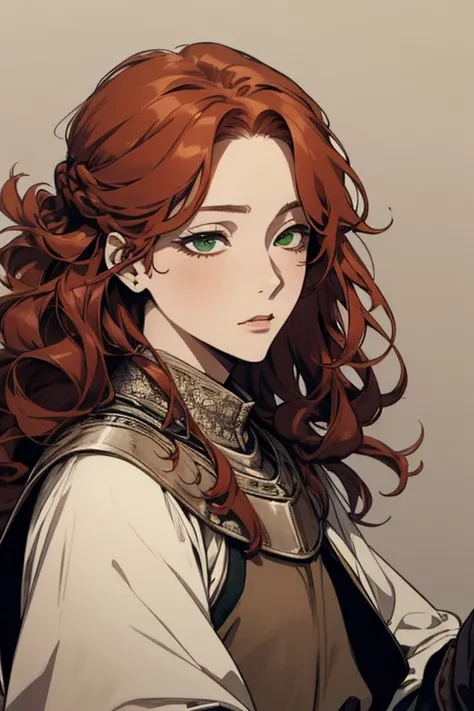 ( excellent quality), ( High resolution little bear), (absurd play), ((adult woman)),  Red hair,  disheveled hair ,  long curly hair, ((attendant)), character looking at the camera,  detailed face, ((medieval)), ((bang)), (((simple clothes))), (portrait), ...