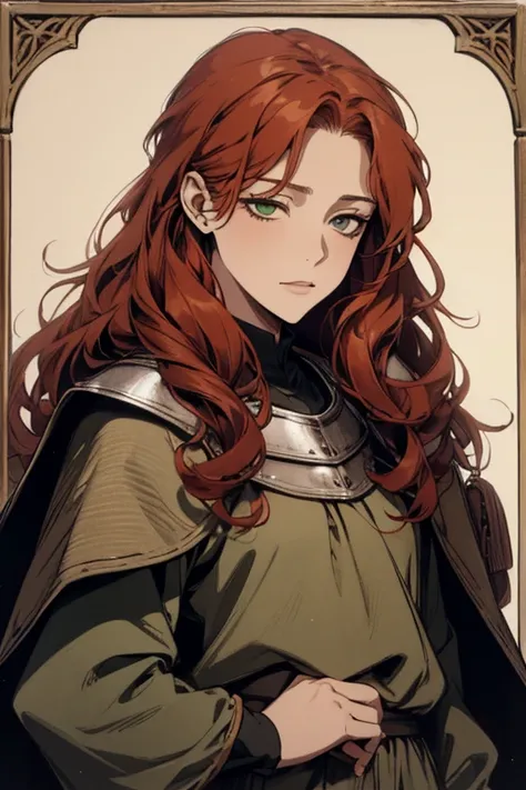 ( excellent quality), ( High resolution little bear), (absurd play), ((adult woman)),  Red hair,  disheveled hair ,  long curly hair, ((attendant)), character looking at the camera,  detailed face, ((medieval)), ((bang)), (((simple clothes))), (portrait), ...