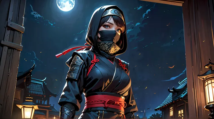 (( best quality)),( super high resolution),( very detailed),(  Detailed Help ),(( best CG )),(masterpiece),High Definition Art,(Fine Fine Art :1.5), ((Female Ninja Standing in the Dark :1.4)),(Sharp Eye:1.3),( Metal Headband :1.3),(mask to cover mouth:1.3)...