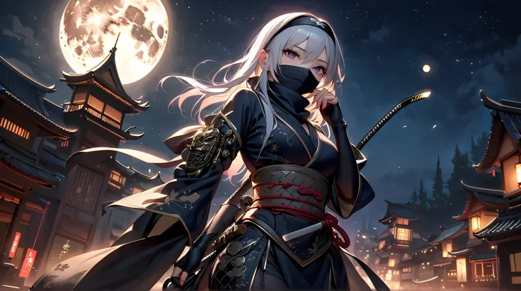 (( best quality)),( super high resolution),( very detailed),(  Detailed Help ),(( best CG )),(masterpiece),High Definition Art,(Fine Fine Art :1.5), ((Female Ninja Standing in the Dark :1.4)),(Sharp Eye:1.3),( Metal Headband :1.3),(mask to cover mouth:1.3)...