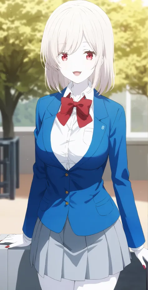 score_9, score_8_ up, score_7_ up, source_Anime, high definition ,
Anna, 1 girl in the best, Alone, school uniform , red eyes, jacket , shirt, bow, white shirt, blue jacket , collared shirt, blazer, red bow, medium hair , bowtie, bangs, P...