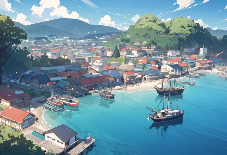 A town where you can see squid fishing boats