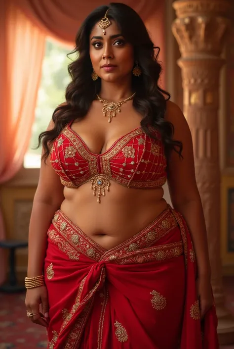 Big breast chubby Indian wife with cleavage in sleeveless lehenga