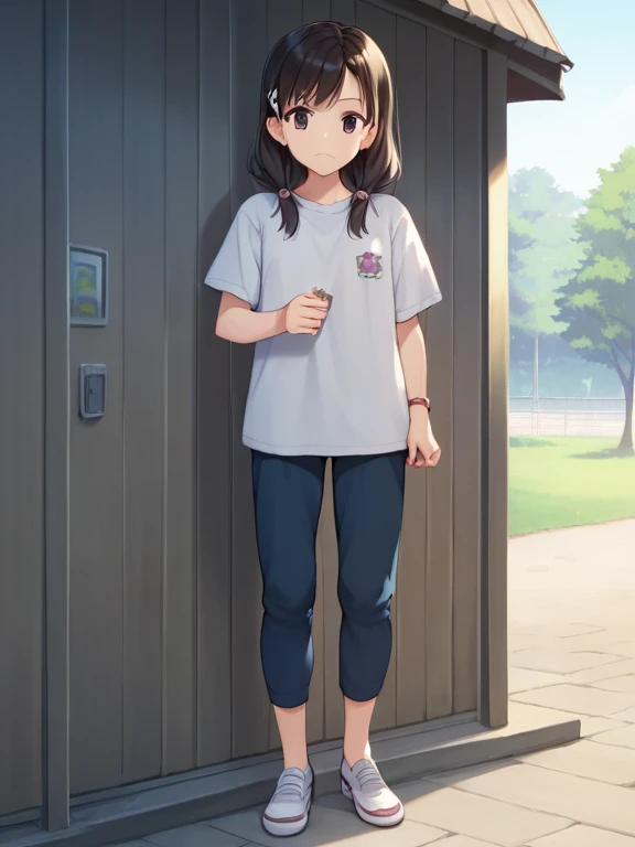 
 score_9,  score_8_  up,  score_7_  up, score_6,  score_5_  up, Anime，nsfw， uncensored， Kagami Hiiragi ， young girl， short， toddler body type，Miyauchi Renge,  1 girl in the best, Alone,  shirt, length_ sleeve, ribbon,  closed _mouth,  Outdoors , shoes,   ...