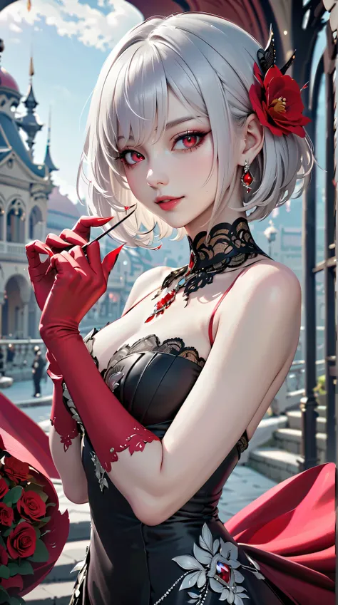 (( best quality)),( super high resolution),( very detailed),(  Detailed Help ),(( best CG )),(Masterpiece),High Definition Art,( fine detail art:1.5), woman,pale silver-haired , bob cut,Slender and well-balanced body ,Beautiful and neat face ,Beautiful spa...