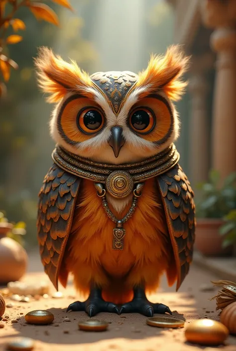 Make a cute 3D Merchant Owl of ancient Lidia Kingdom. He is also a time traveler. Super Hd quality. Cinematic