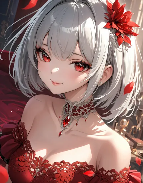 (( best quality)),( super high resolution),( very detailed),(  Detailed Help ),(( best CG )),(Masterpiece),High Definition Art,( fine detail art:1.5), woman,pale silver-haired , bob cut,Slender and well-balanced body ,Beautiful and neat face ,Beautiful spa...