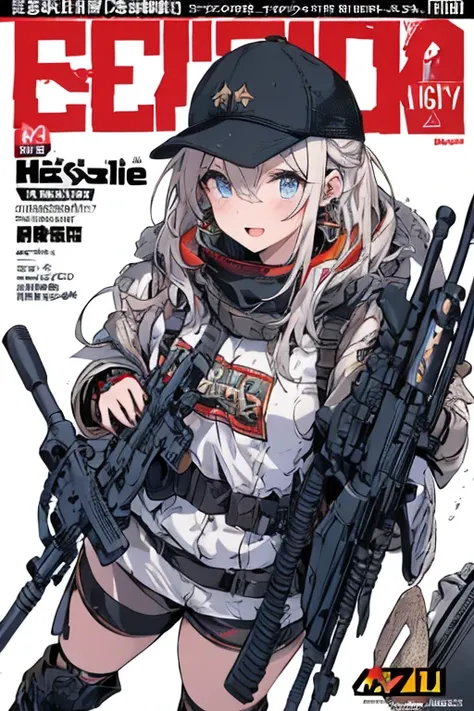 (best quality ), a girl have one rifle with her hand , Platinum color hair , The dreamer wants purplish blue eyes , medium , Lori will do it, (masterpiece:1.2, best quality ), (Beautiful detailed depiction : 1.2), ( beautiful detailed face ), ( small Breas...