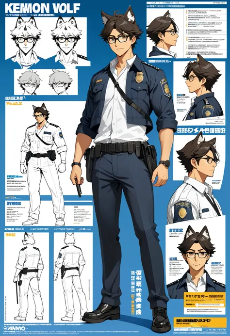 highres, top quality, best quality, paid reward available, High-quality illustrations, unparalleled masterpiece, perfect artwork, absurdres, perfect anatomy, standing kemono boy, three view drawing, front and side and back, character sheet, character desig...