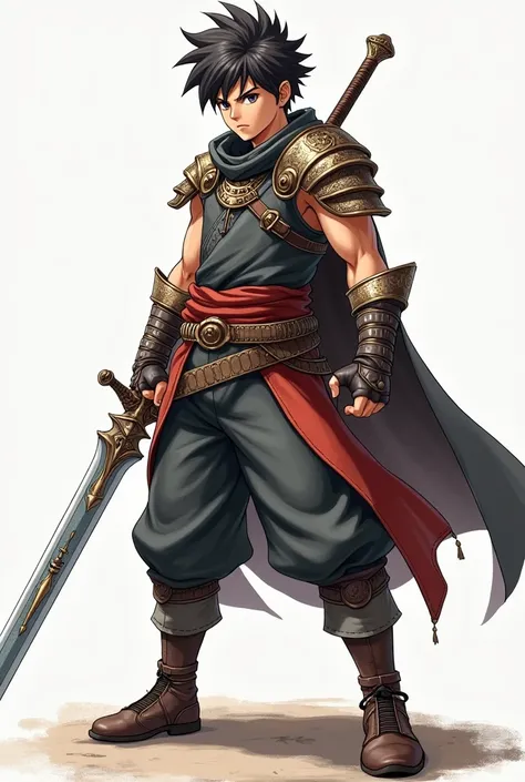 RPG protagonist　Warrior　sword　 looking at camera　Get Ready　 Action Pose　 shows the whole body　 standing pose 　 standing picture,　 youth　aldult　Various hairstyles