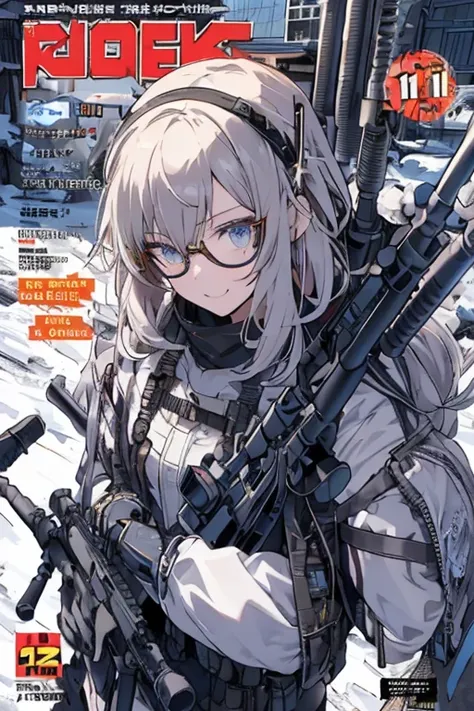 (best quality ), a girl have one rifle with her hand , Platinum color hair , The dreamer wants purplish blue eyes , medium , Lori will do it, (masterpiece:1.2, best quality ), (Beautiful detailed depiction : 1.2), ( beautiful detailed face ), ( small Breas...